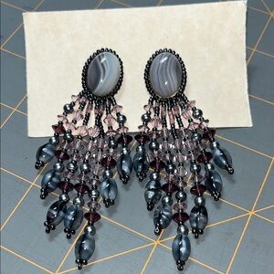 Vintage Elegant Dangle handmade  Beaded Earrings long